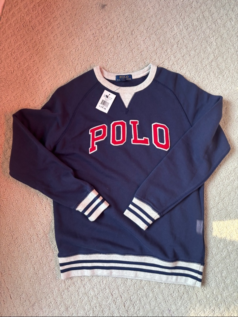 Polo by Ralph Lauren Navy Crewneck with Red Lettering and Cream Trim